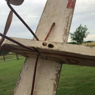 Antique Wood AIRPLANE Weather Vane Vintage Primitive Folk Art Whirligig Plane 7