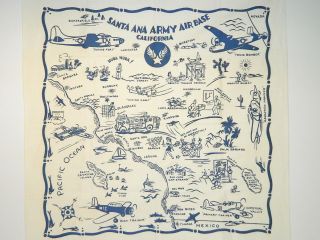 Vintage Wwii Army Air Santa Ana Base Socal California Tablecloth State Souvenir