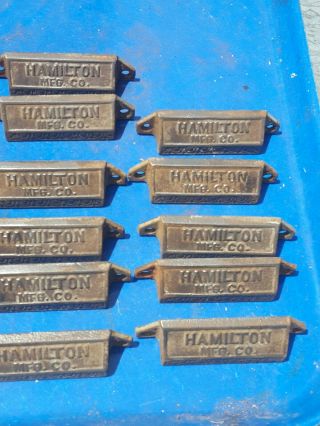 17 Antique Hamilton Mfg Co Cast Iron Drawer Pulls Handles for Printer Case 4 