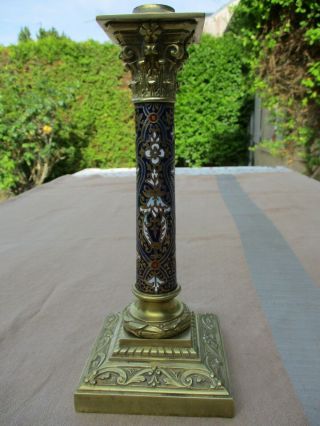 Antique French Bronze Enamel Cloisonne&cut Crystal Oil Kerosene Lamp Xixth C.