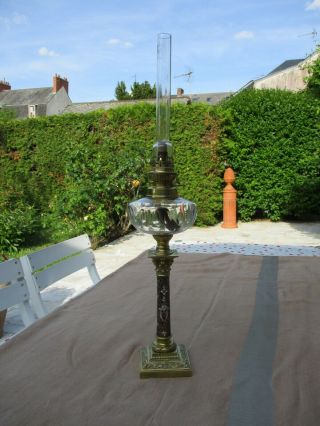 ANTIQUE FRENCH BRONZE ENAMEL CLOISONNE&CUT CRYSTAL OIL KEROSENE LAMP XIXth C. 8