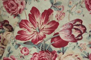 French Antique Fabric C1850 Green Chintz Floral Design Jean Ulrich Tournier