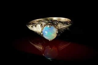 Antique Australian Puplr Blue Opal 18k White Gold Filigree Ring 805 - 16
