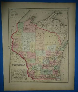 Vintage 1857 Wisconsin Map Old Antique Atlas Map