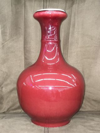 Antique Chinese Porcelain Garlic Vase Copper Red Oxblood Sang De Boeuf Longquan