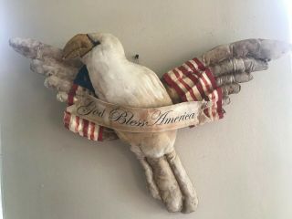 Handmade Primitive Decor Patriotic Eagle Doll & Flag Wall Door Hanger 4th July
