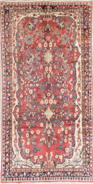 Vintage Red Floral Sarouk Persian Oriental Hand - Knotted Wool Rug 5x11