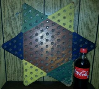VINTAGE AMERICAN FOLK ART HAND CARVED PAINTED MULTI COLORED WOOD STAR GAMEBOARD 3