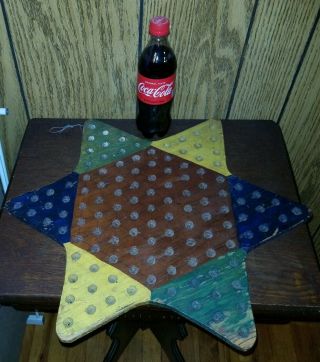 VINTAGE AMERICAN FOLK ART HAND CARVED PAINTED MULTI COLORED WOOD STAR GAMEBOARD 4