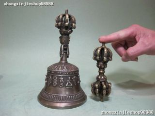 Tibet Tibetan Buddhism Temple Bronze Talisman Ghanta Vajra Bell Set