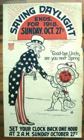 Wwi War Poster,  Saving Daylight,  October 27,  1918,  Uncle Sam,  United Cigar
