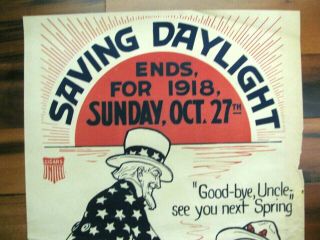 WWI War Poster,  Saving Daylight,  October 27,  1918,  Uncle Sam,  United Cigar 2