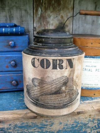 Early Antique Pantry Tin Gingham Sleeve Corn Graphics