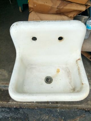 Vintage High Back Cast Iron Porcelain Utility Farmhouse Sink 2