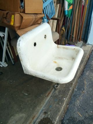 Vintage High Back Cast Iron Porcelain Utility Farmhouse Sink 4