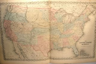 Antique Hand Colored Engraving Map United States Usa 1859 Colton 