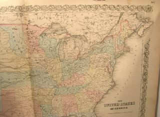 ANTIQUE HAND COLORED ENGRAVING MAP UNITED STATES USA 1859 COLTON ' S GENERAL ATLAS 3