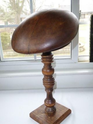Vintage Millinery Puzzle Wooden Hat Block Mold Form On Stand Flat Cap Hat