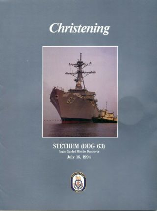 Uss Stethem Ddg 63 Christening Navy Ceremony Program With Christening Coin