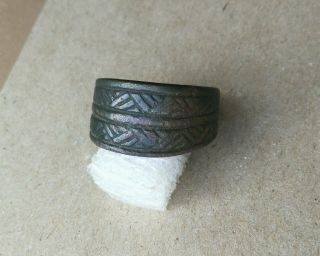 Ancient Viking Old Bronze Fabulous Status Ring Runic Ornament Very Rare