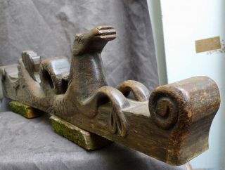Antique Wood Carving Of A Seahorse On A Stirring From A Ship 18th.  Century