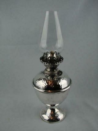 Victorian Hinks Planished Silver Plated Miniature Oil Lamp,  Rh&s 1872 - 96