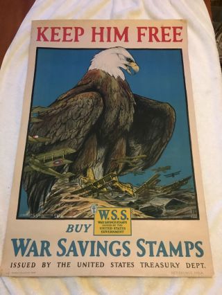 Wwi Poster Keep Him Charles Livingston Bull 1917 Biplanes