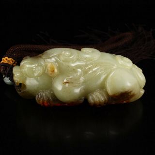 Vintage Chinese Hetian Jade Fortune Unicorn Statue