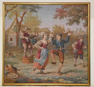 Antique Tapestry Wall Hanging Custom Framed French Countryside Dancers
