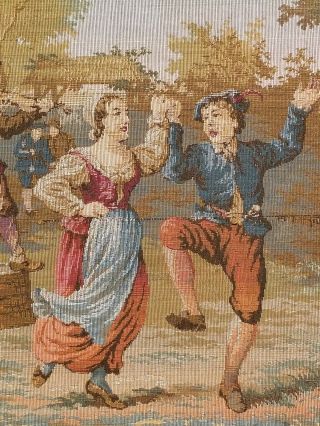 Antique Tapestry Wall Hanging Custom Framed French Countryside Dancers 5