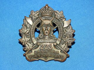 Wwi - Wwii Canadian Cap Hat Badge,  223rd Overseas Battalion Scandinavians (166)