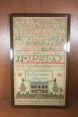Antique Sampler By Janet Jarvis Dated September 1834 Glasgow Rev 