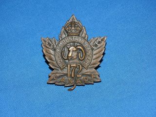 Wwi - Wwii Canadian Cap Hat Badge,  172nd Rocky Mountain Rangers (163)