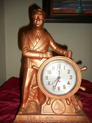 ANTIQUE 1933 FDR MAN OF THE HOUR MANTEL CLOCK FRANKLIN ROOSEVELT SPIN START 10