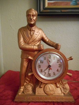 Antique 1933 Fdr Man Of The Hour Mantel Clock Franklin Roosevelt Spin Start