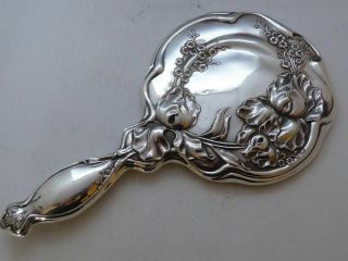 Art Nouveau 1907 Solid Hallmarked Silver Hand Mirror 10