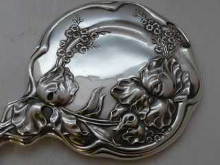 Art Nouveau 1907 Solid Hallmarked Silver Hand Mirror 2