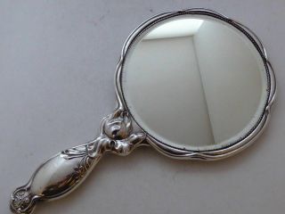 Art Nouveau 1907 Solid Hallmarked Silver Hand Mirror 3