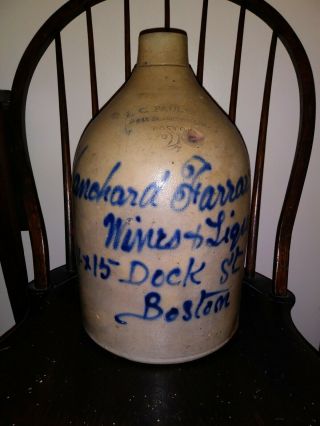 Antique Blue Decorated Stoneware Script Jug Blanchard & Farrar L.  C Paul & Co.