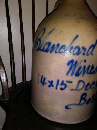 Antique Blue Decorated Stoneware Script Jug Blanchard & Farrar L.  C Paul & Co. 2