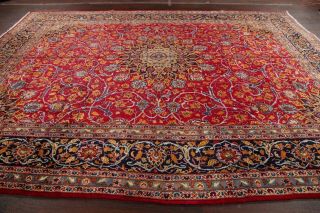 Vintage Kashmar Persian Area Rug Vibrant Red Oriental Hand - Knotted Floral 10x12