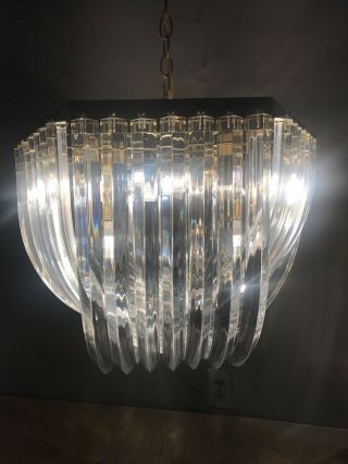 Vintage Mid Century Modern Lucite Ribbon Chandelier Hollywood Regency Tiered 3