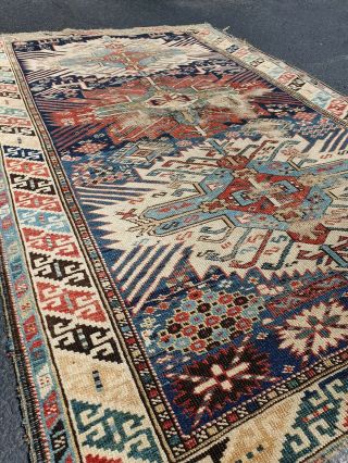 Antique caucasian rug.  Antique Shabby Chic Rug.  Estate Rug 10