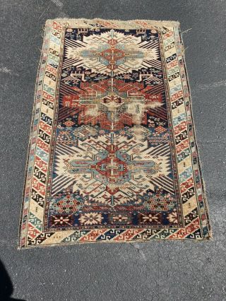 Antique caucasian rug.  Antique Shabby Chic Rug.  Estate Rug 2