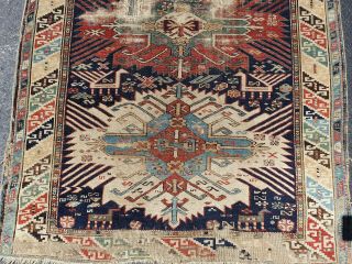 Antique caucasian rug.  Antique Shabby Chic Rug.  Estate Rug 3