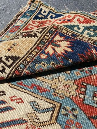 Antique caucasian rug.  Antique Shabby Chic Rug.  Estate Rug 8
