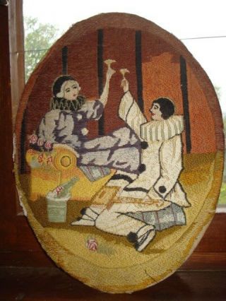 Antique Needlepoint Gobelin Tapestry Pierrot And Columbina Comedia Dell Arte