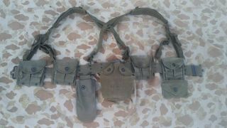Korean War Era Us Army M45 Web Gear Set M - 1 Pouches,  Suspenders,  Canteen