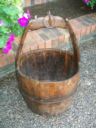 Antique Primitive Hand Made Wood/iron Well Water Bucket