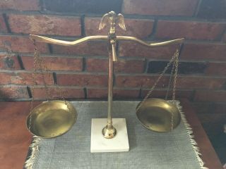 Vintage Balance Scale Of Justice Brass Marble Base